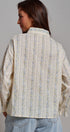 Floral Stripe Cotton Button Down Blouse with Gathered Sleeves in Cream - Women's Tops | Urban Daizy