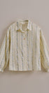 Floral Stripe Cotton Button Down Blouse with Gathered Sleeves in Cream - Women's Tops | Urban Daizy