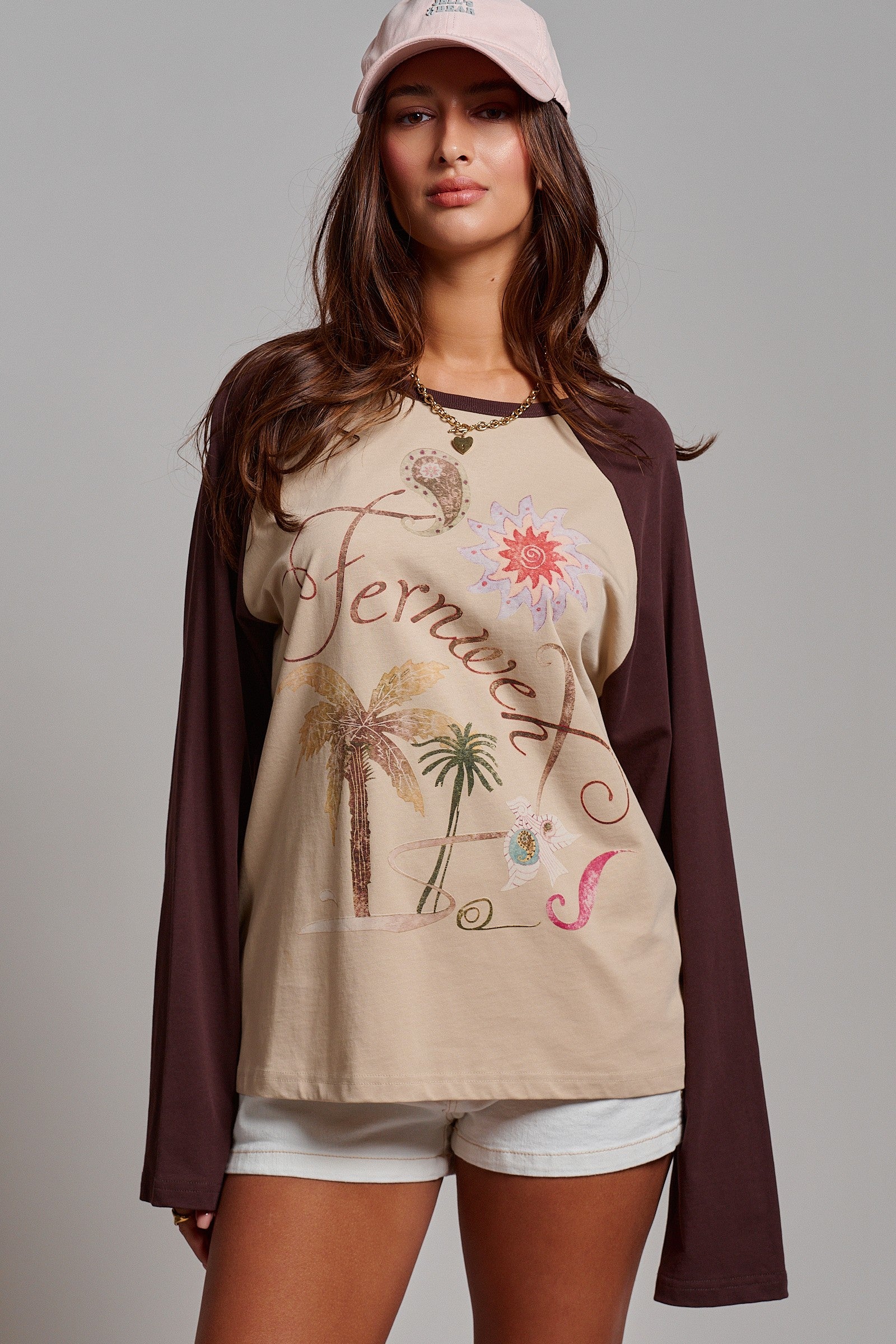 Retro Free Spirit Raglan Baseball Tee in Taupe Brown - Women's Tops | Urban Daizy