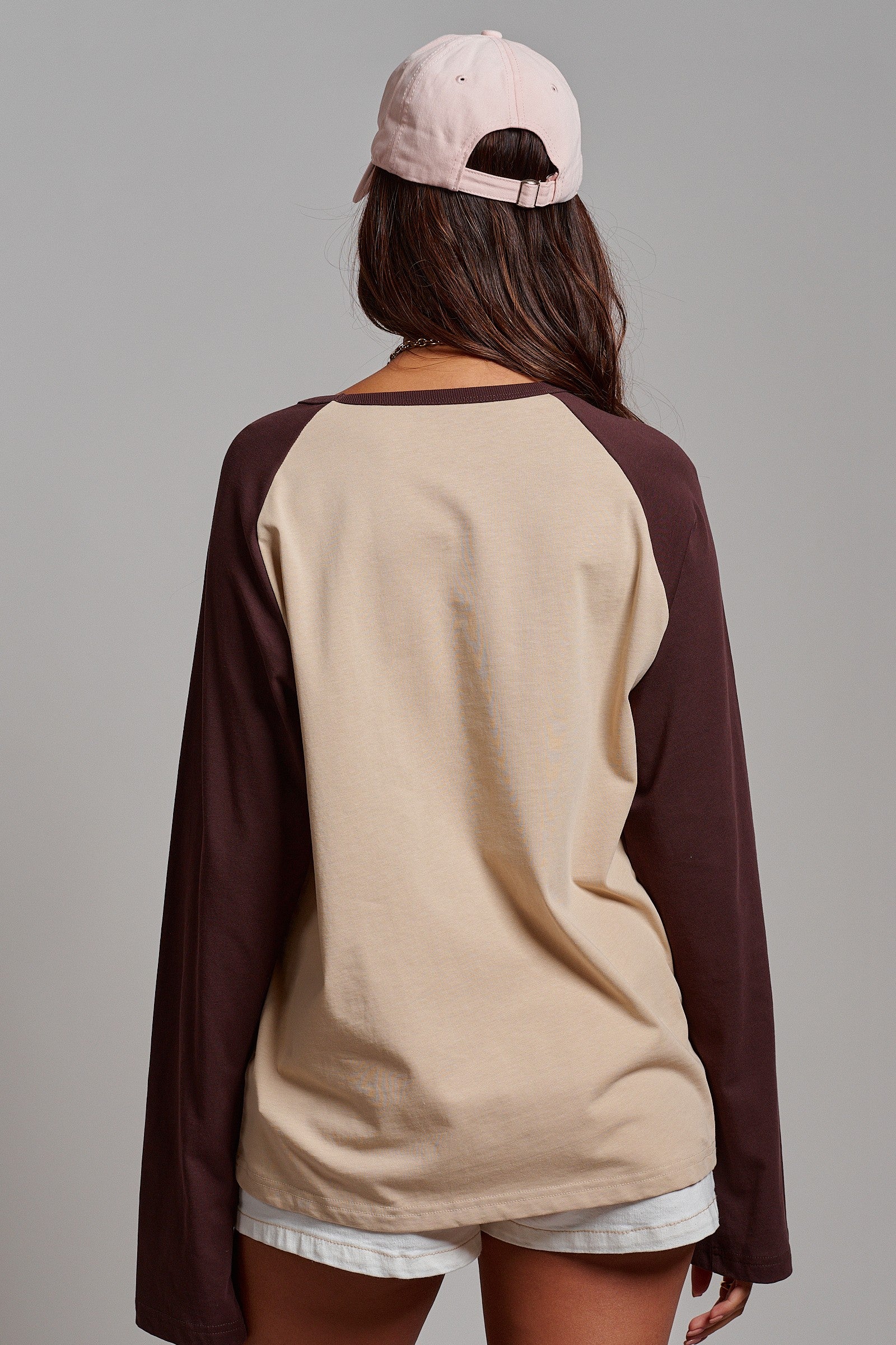 Retro Free Spirit Raglan Baseball Tee in Taupe Brown - Women's Tops | Urban Daizy