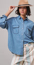 Oversized Denim Button-Down Shirt with Chest Pockets in Blue - Women's Shirts & Blouses | Urban Daizy