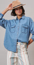 Oversized Denim Button-Down Shirt with Chest Pockets in Blue - Women's Shirts & Blouses | Urban Daizy