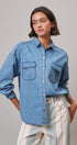 Oversized Denim Button-Down Shirt with Chest Pockets in Blue - Women's Shirts & Blouses | Urban Daizy