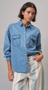 Oversized Denim Button-Down Shirt with Chest Pockets in Blue - Women's Shirts & Blouses | Urban Daizy