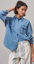 Oversized Denim Button-Down Shirt with Chest Pockets in Blue - Women's Shirts & Blouses | Urban Daizy