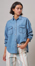Oversized Denim Button-Down Shirt with Chest Pockets in Blue - Women's Shirts & Blouses | Urban Daizy
