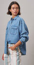 Oversized Denim Button-Down Shirt with Chest Pockets in Blue - Women's Shirts & Blouses | Urban Daizy