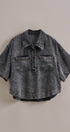 Washed Denim Half Placket Cropped Utility Shirt in Black - Women's Tops | Urban Daizy