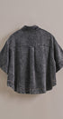 Washed Denim Half Placket Cropped Utility Shirt in Black - Women's Tops | Urban Daizy