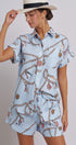 Nautical Rope Print Button Down Shirt Short Sleeve in Blue - Women's Tops | Urban Daizy
