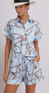 Nautical Rope Print Button Down Shirt Short Sleeve in Blue - Women's Tops | Urban Daizy
