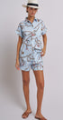 Nautical Rope Print Button Down Shirt Short Sleeve in Blue - Women's Tops | Urban Daizy