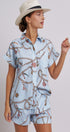 Nautical Rope Print Button Down Shirt Short Sleeve in Blue - Women's Tops | Urban Daizy