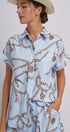 Nautical Rope Print Button Down Shirt Short Sleeve in Blue - Women's Tops | Urban Daizy