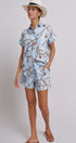 Nautical Rope Print Button Down Shirt Short Sleeve in Blue - Women's Tops | Urban Daizy