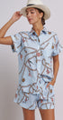 Nautical Rope Print Button Down Shirt Short Sleeve in Blue - Women's Tops | Urban Daizy