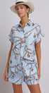 Nautical Rope Print Button Down Shirt Short Sleeve in Blue - Women's Tops | Urban Daizy