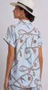 Nautical Rope Print Button Down Shirt Short Sleeve in Blue - Women's Tops | Urban Daizy