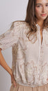 Corded Lace Embroidered Striped Puff Sleeve Blouse in Taupe - Women's Tops | Urban Daizy