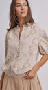 Corded Lace Embroidered Striped Puff Sleeve Blouse in Taupe - Women's Tops | Urban Daizy