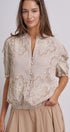 Corded Lace Embroidered Striped Puff Sleeve Blouse in Taupe - Women's Tops | Urban Daizy