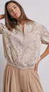 Corded Lace Embroidered Striped Puff Sleeve Blouse in Taupe - Women's Tops | Urban Daizy