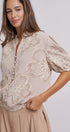 Corded Lace Embroidered Striped Puff Sleeve Blouse in Taupe - Women's Tops | Urban Daizy
