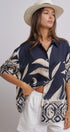 Navy Tropical Print Button-Down Resort Shirt in Navy - Women's Tops | Urban Daizy