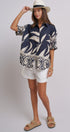 Navy Tropical Print Button-Down Resort Shirt in Navy - Women's Tops | Urban Daizy