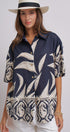 Navy Tropical Print Button-Down Resort Shirt in Navy - Women's Tops | Urban Daizy