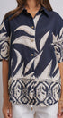 Navy Tropical Print Button-Down Resort Shirt in Navy - Women's Tops | Urban Daizy
