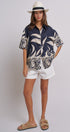 Navy Tropical Print Button-Down Resort Shirt in Navy - Women's Tops | Urban Daizy