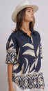 Navy Tropical Print Button-Down Resort Shirt in Navy - Women's Tops | Urban Daizy