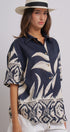 Navy Tropical Print Button-Down Resort Shirt in Navy - Women's Tops | Urban Daizy