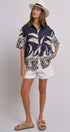 Navy Tropical Print Button-Down Resort Shirt in Navy - Women's Tops | Urban Daizy