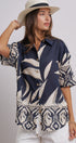 Navy Tropical Print Button-Down Resort Shirt in Navy - Women's Tops | Urban Daizy