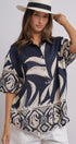 Navy Tropical Print Button-Down Resort Shirt in Navy - Women's Tops | Urban Daizy