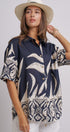 Navy Tropical Print Button-Down Resort Shirt in Navy - Women's Tops | Urban Daizy