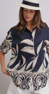 Navy Tropical Print Button-Down Resort Shirt in Navy - Women's Tops | Urban Daizy