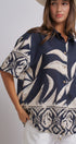 Navy Tropical Print Button-Down Resort Shirt in Navy - Women's Tops | Urban Daizy