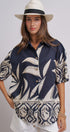 Navy Tropical Print Button-Down Resort Shirt in Navy - Women's Tops | Urban Daizy