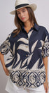 Navy Tropical Print Button-Down Resort Shirt in Navy - Women's Tops | Urban Daizy