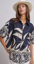 Navy Tropical Print Button-Down Resort Shirt in Navy - Women's Tops | Urban Daizy