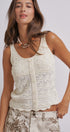 Pointelle Knit Button Front Tank Top With Scalloped Hem in Ivory - Women's Tops | Urban Daizy