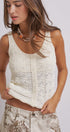 Pointelle Knit Button Front Tank Top With Scalloped Hem in Ivory - Women's Tops | Urban Daizy