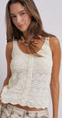 Pointelle Knit Button Front Tank Top With Scalloped Hem in Ivory - Women's Tops | Urban Daizy