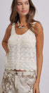 Pointelle Knit Button Front Tank Top With Scalloped Hem in Ivory - Women's Tops | Urban Daizy