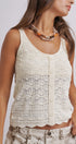 Pointelle Knit Button Front Tank Top With Scalloped Hem in Ivory - Women's Tops | Urban Daizy