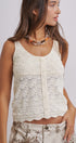 Pointelle Knit Button Front Tank Top With Scalloped Hem in Ivory - Women's Tops | Urban Daizy