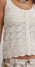 Pointelle Knit Button Front Tank Top With Scalloped Hem in Ivory - Women's Tops | Urban Daizy